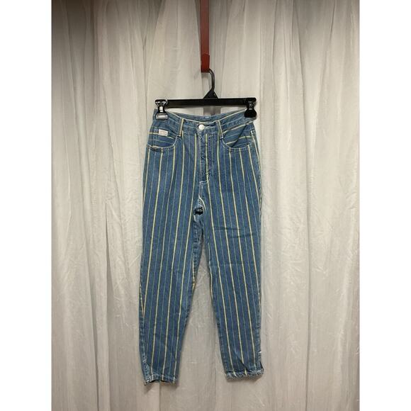 VTG 90s Guess Striped Jeans Made In USA girls Size 12 Denim Pants High Rise Y2K - Picture 1 of 10
